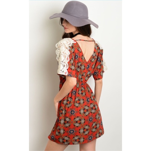 Boho Pattern Rust Tunic Dress SOLD AT YARD SALE - Picture 2 of 3